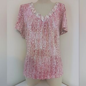 Unique Ruby Rd Pink and White Short-Sleeve Top Sz XL